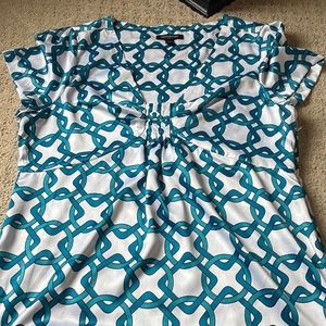 Blue and white silk like top